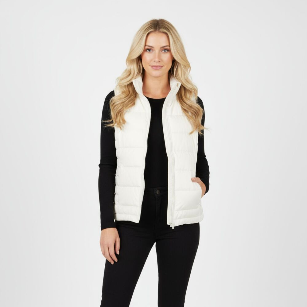 Land’s End Ivory White Down Filled Zip Up Sleeveless Puffer Vest L